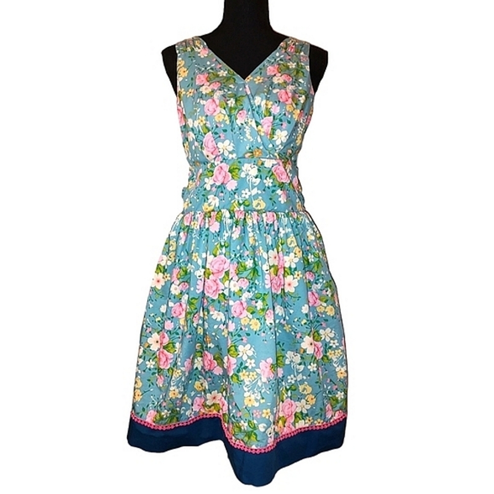 Matilda Jane Light Teal Floral Dress With Smocked Back - Picture 3 of 5
